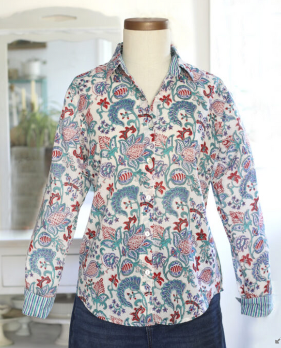 Block Print Floral Ladies Shirt