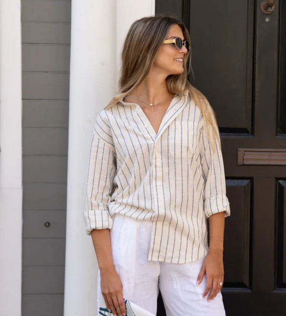 Linen Striped Boyfriend Shirt