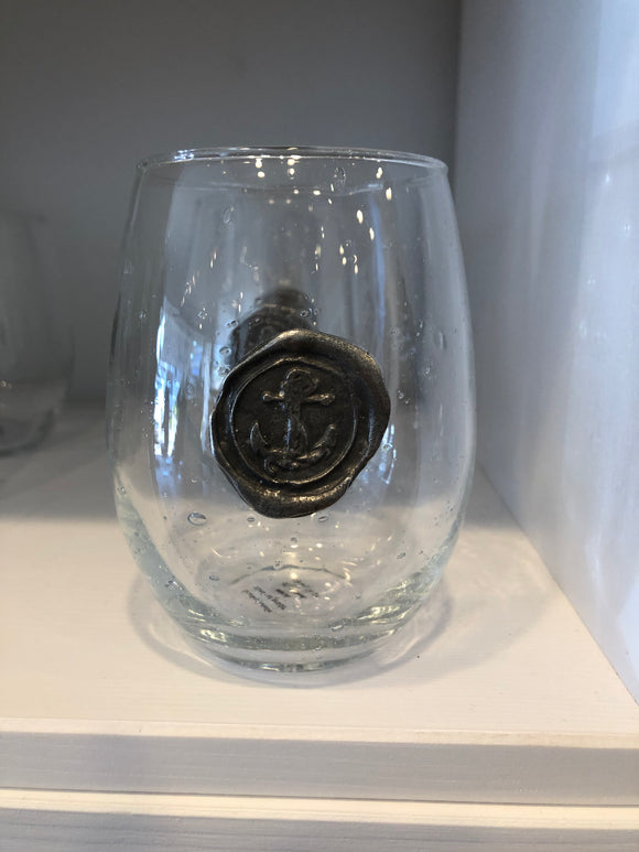 Anchor Stamp Stemless Wine Glass