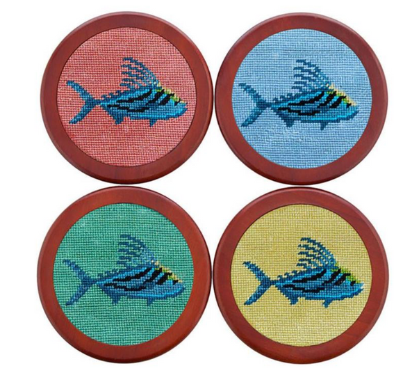 Roosterfish Needlepoint Coasters